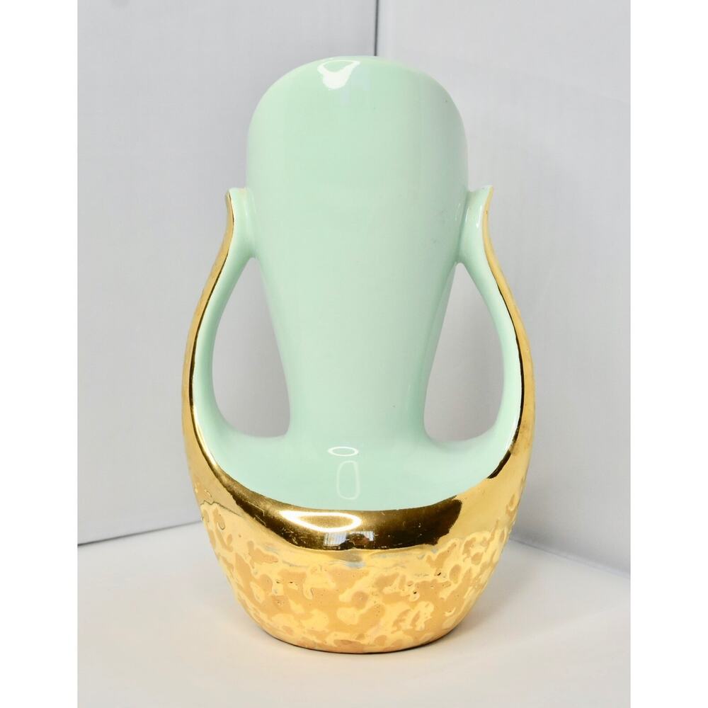 MCM Art Deco Encrusted Weeping 24k Gold Plated Ceramic Urn Vase